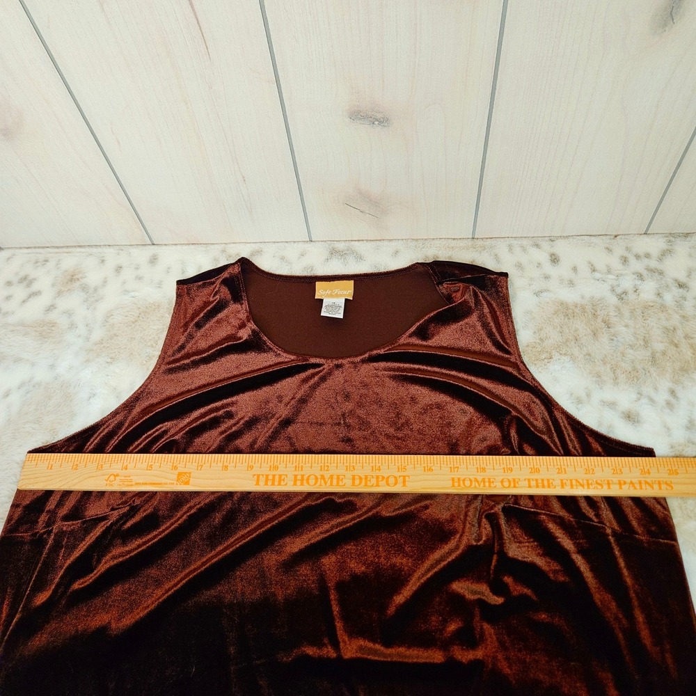Soft Focus Womens 1X Velvet Burnout Tank Top Brown Sleeveless - Picture 4 of 9